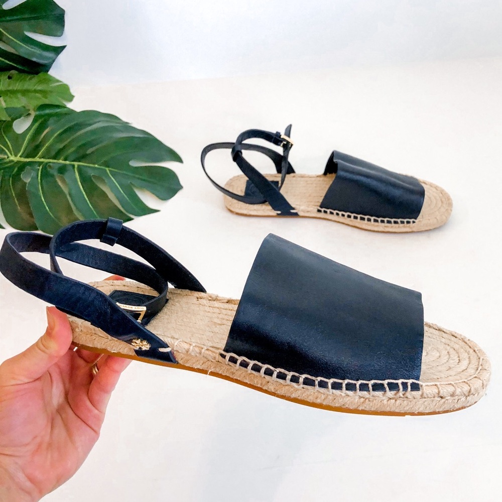 Tory Burch Landon Espadrille Leather Sandals Navy